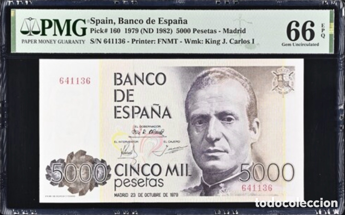 Billetes espa&ntilde;oles: Billete 5000 Pesetas 1979 PMG 66 Sin Serie