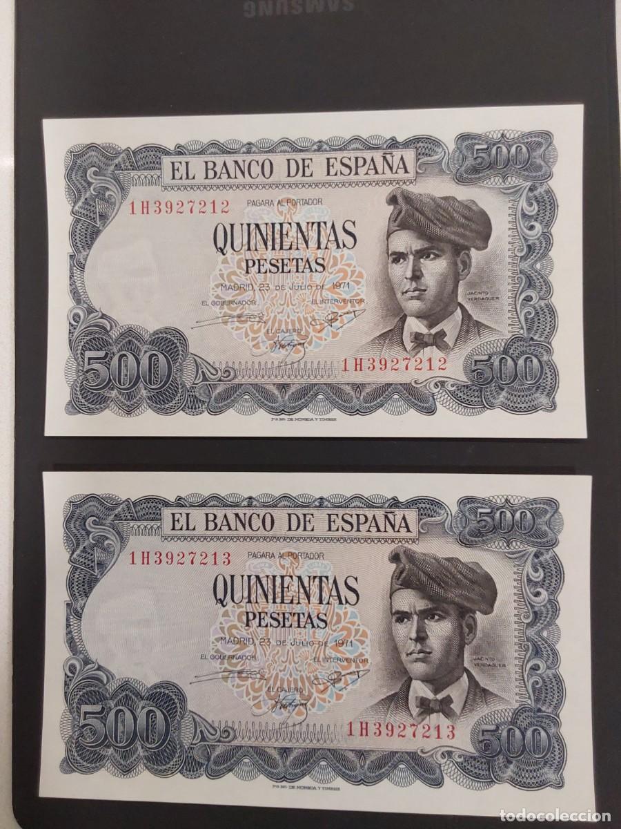 Billetes espa&ntilde;oles: No75-BONITA PAREJA CORRELATIVA DE 500 pesetas 1971