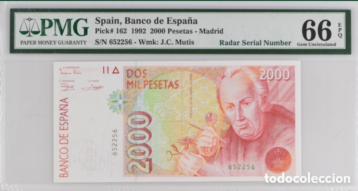 Billetes espa&ntilde;oles: Billete 2000 Pesetas 1992 PMG 66 Sin Serie CAPIC&Uacute;A