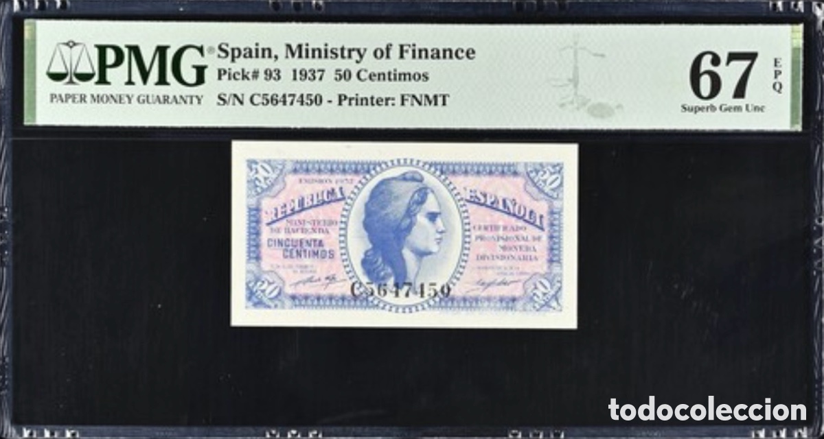 Billetes espa&ntilde;oles: Billete 2 Pesetas 1938 PMG 66 Serie A