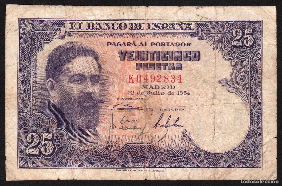 Billetes espa&ntilde;oles: ESPA&Ntilde;A. 25 pesetas pts 1954. Serie K.