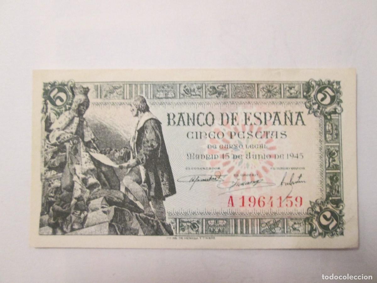 Billetes espa&ntilde;oles: 5 PESETAS 1945 SERIE A SIN CIRCULAR +++