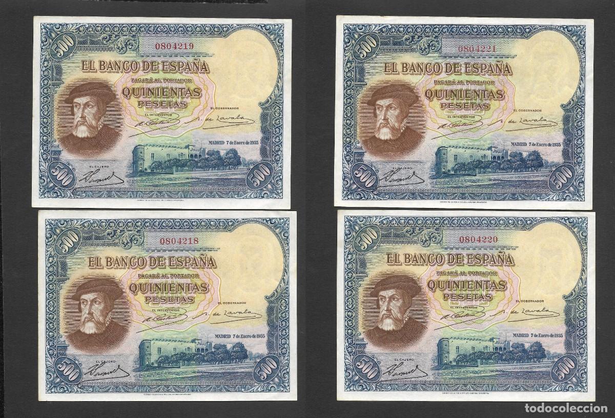Billetes espa&ntilde;oles: 4 BILLETES CORRELATIVOS 500 PESETAS 1935 SIN SERIE S/C-