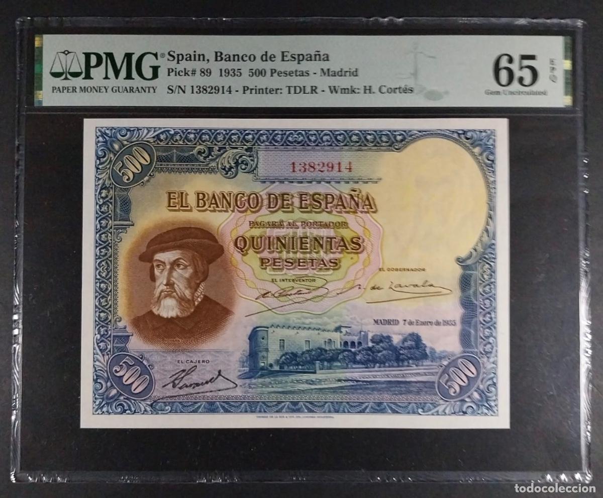 Spanische Banknoten: PMG 500 PESETAS 1935 HERN&Aacute;N CORT&Eacute;S PMG 65 EPQ SIN CIRCULAR