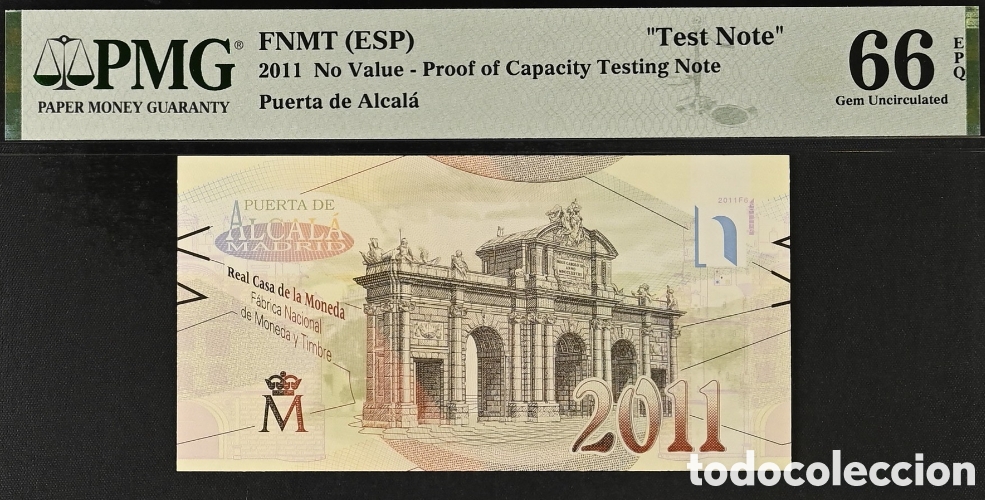 Billetes espa&ntilde;oles: Billete prueba FNMT 2011 -Puerta de Alcal&aacute;- PMG 66 EPQ