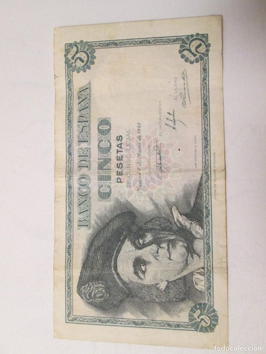 Billetes espa&ntilde;oles: 5 PESETAS 1948 SERIE E CIRCULADO