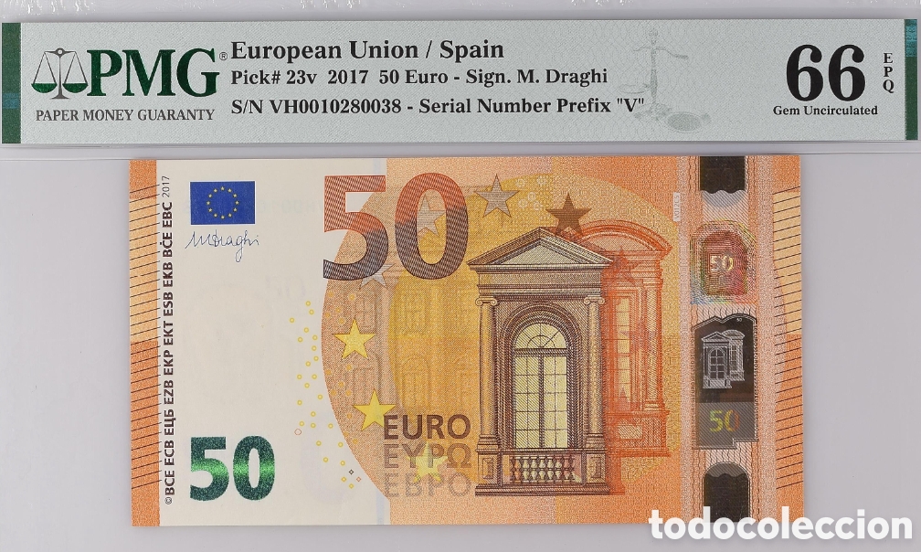 Billetes espa&ntilde;oles: Billete 50 Euros 2017, serie VH Pick 23v -M. Draghi- PMG 66 EPQ