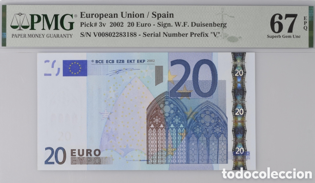 Billetes espa&ntilde;oles: Billete 20 Euros 2002, serie V Pick 3v -Duisenberg- PMG 67 EPQ
