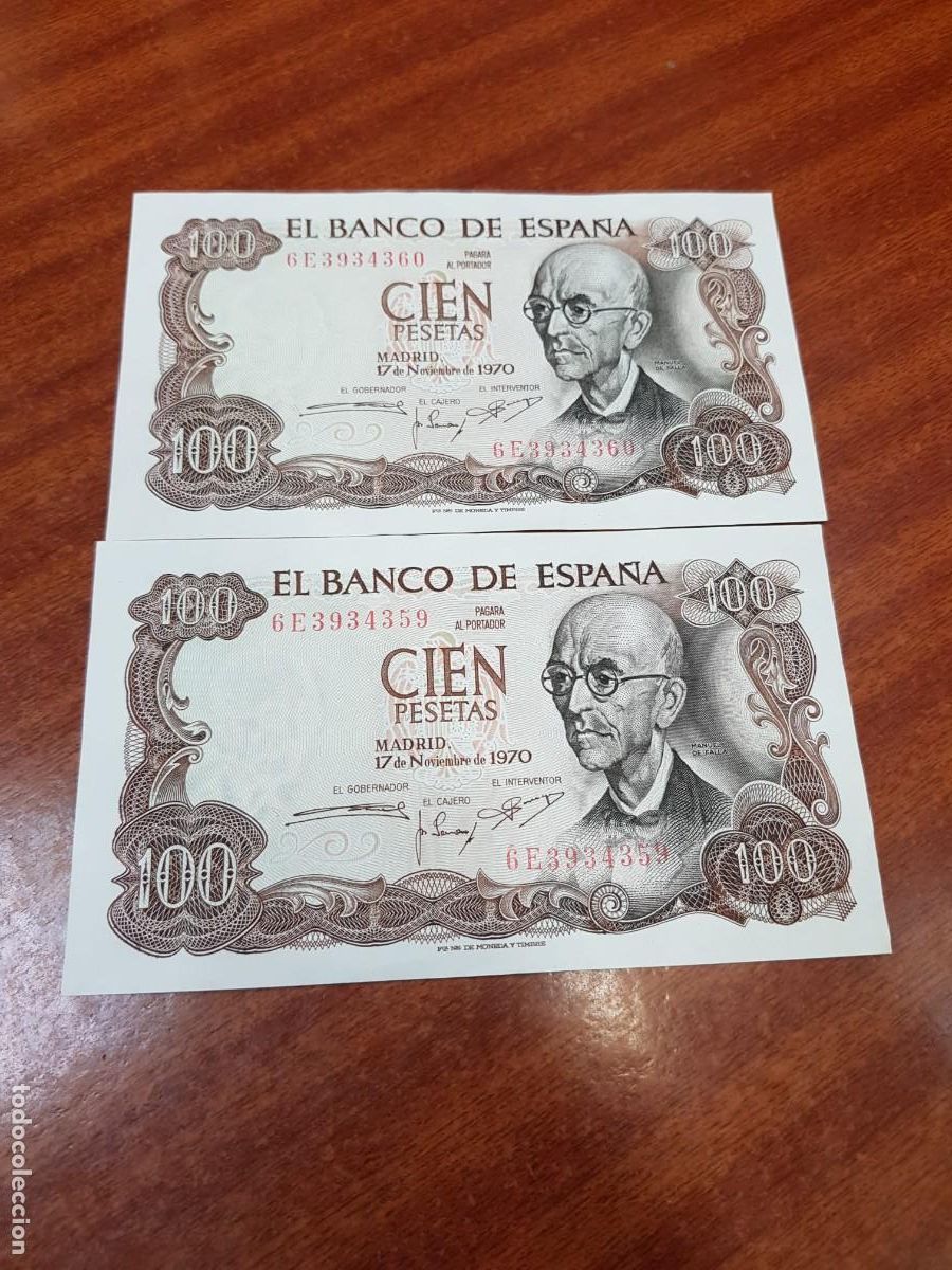 Billetes espa&ntilde;oles: ESPA&Ntilde;A-ESTADO ESPA&Ntilde;OL-100 PESETAS 1970 PAREJA CORRELATIVA