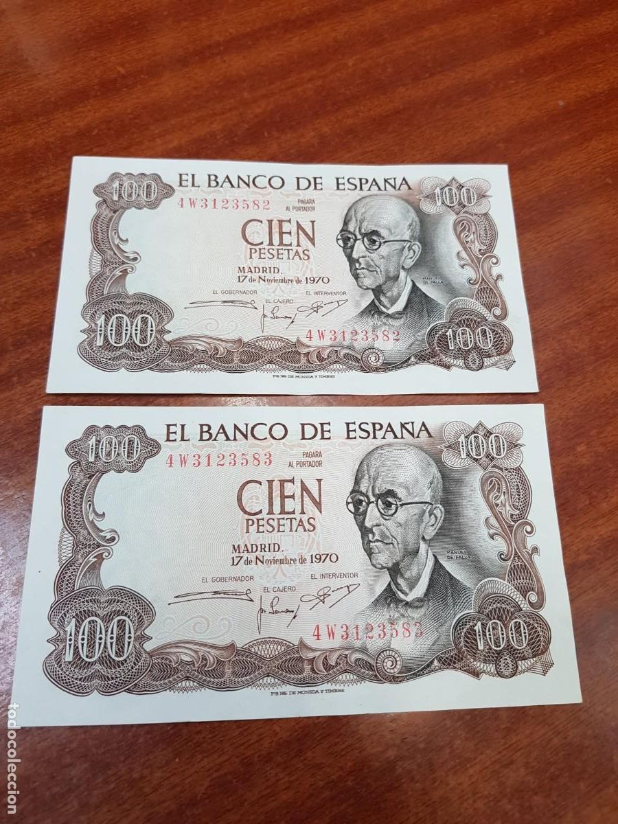 Billetes espa&ntilde;oles: ESPA&Ntilde;A-ESTADO ESPA&Ntilde;OL-100 PESETAS 1970 PAREJA CORRELATIVA