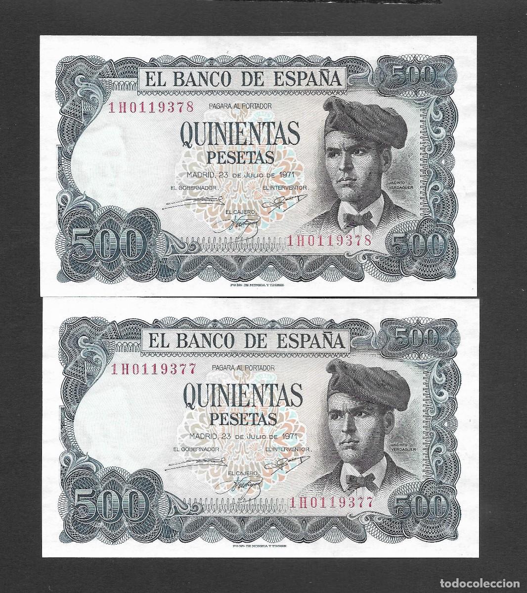 Billetes espa&ntilde;oles: PAREJA CORRELATIVA 500 PESETAS 1971 SERIE 1H S/C-