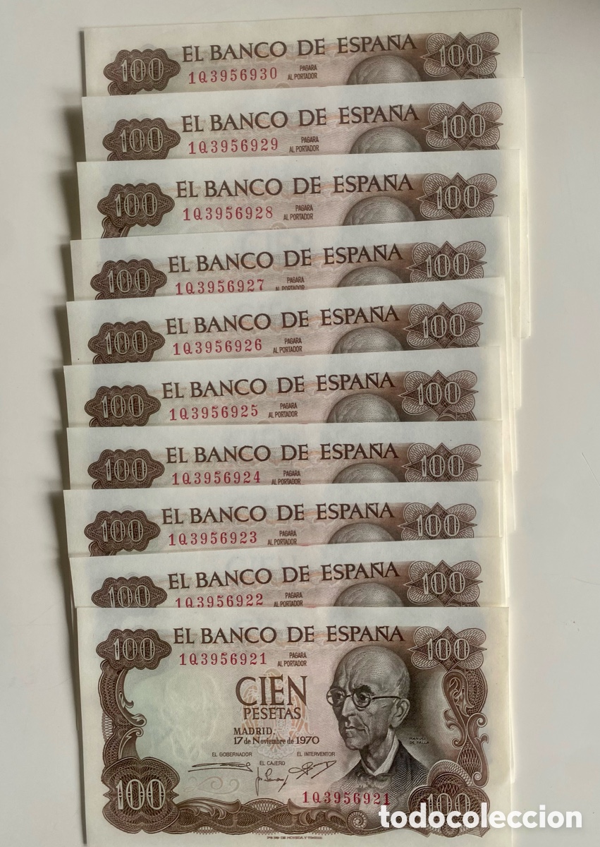 Billetes espa&ntilde;oles: 10 Billetes de 100 pesetas a&ntilde;o 1970