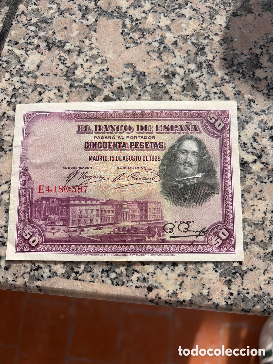 Billetes espa&ntilde;oles: Billete 50 Pesetas 15 de Agosto de 1928 - Vel&aacute;zquez - Excelente Estado (EBC)