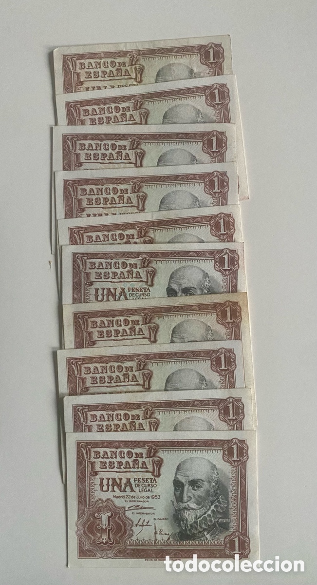 Billetes espa&ntilde;oles: Diez billetes de una peseta