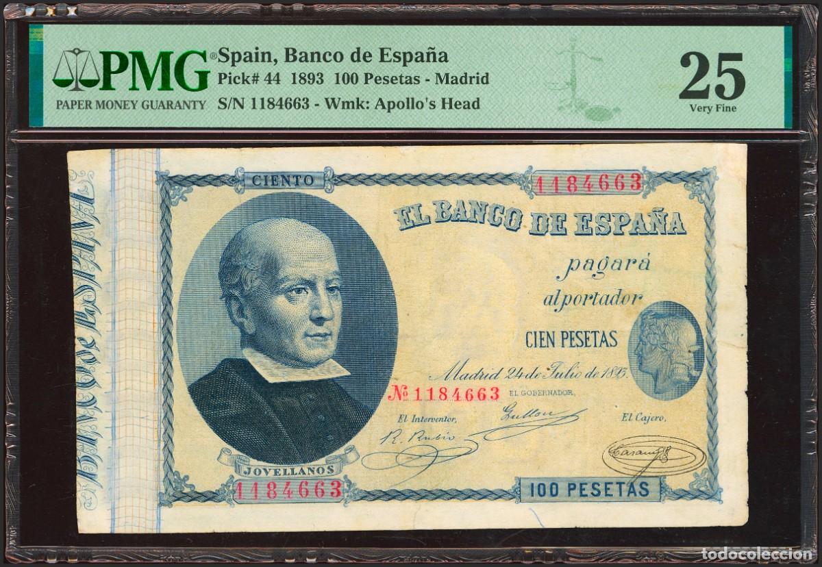 Billetes espa&ntilde;oles: 100 PESETAS 1893 CERTIFICADO PMG25