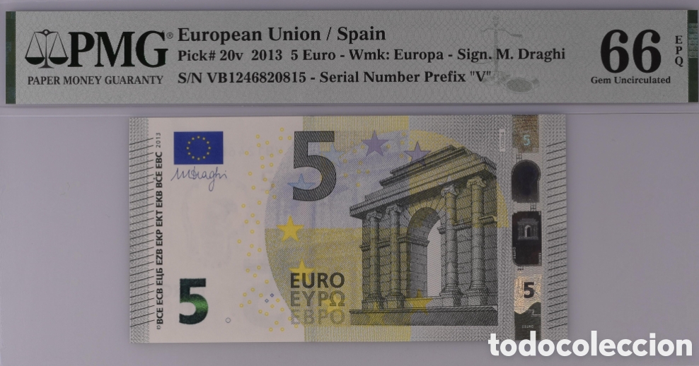 Billetes espa&ntilde;oles: Billete 5 Euros 2013 serie VB Pick 20v -Draghi- PMG 66 EPQ