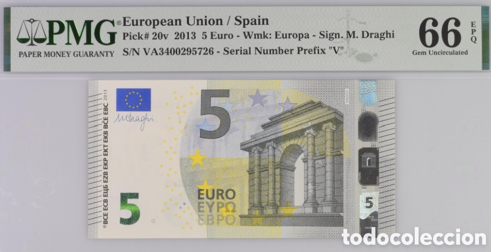 Billetes espa&ntilde;oles: Billete 5 Euros 2013 serie VA Pick 20v -Draghi- PMG 66 EPQ