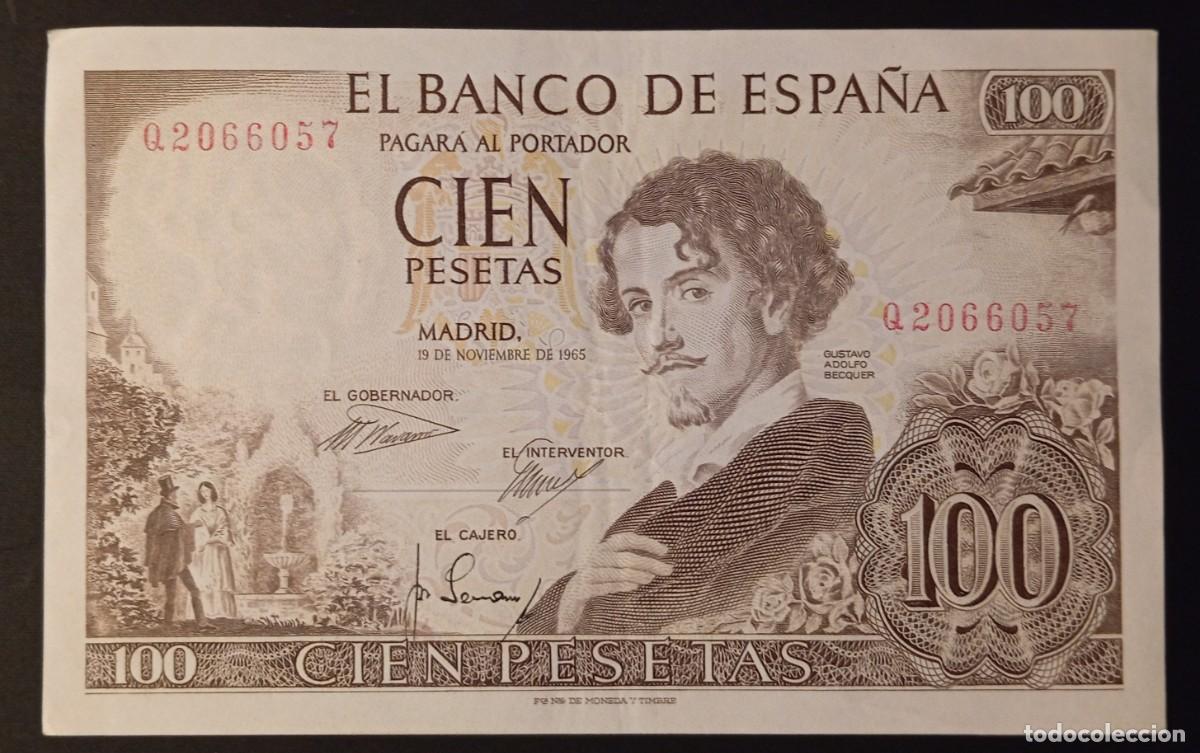 Billetes espa&ntilde;oles: 100 pesetas 1965 serie Q (MBC+)