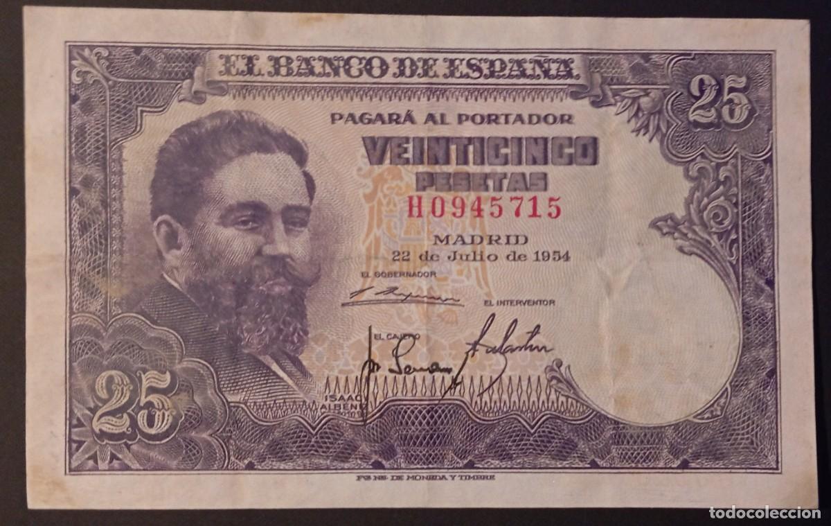 Billetes espa&ntilde;oles: 25 pesetas 1955 serie H (MBC)
