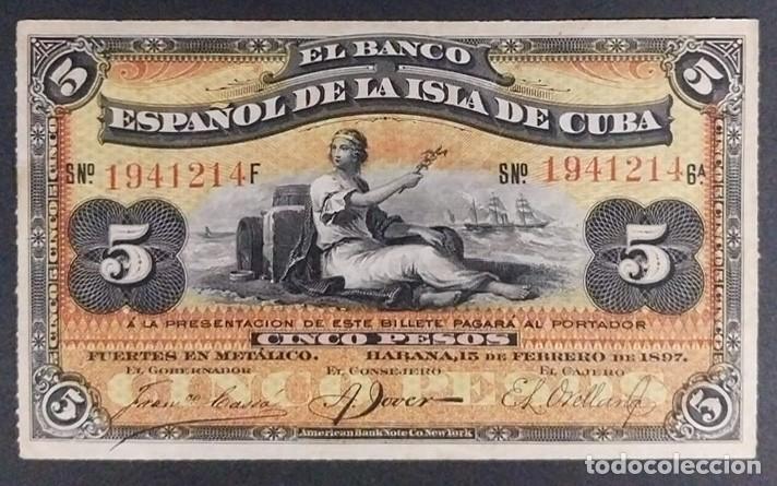 Billetes espa&ntilde;oles: CUBA 5 PESOS 1897 RARO MBC+