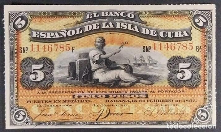 Billetes espa&ntilde;oles: CUBA 5 PESOS 1897 RARO SC
