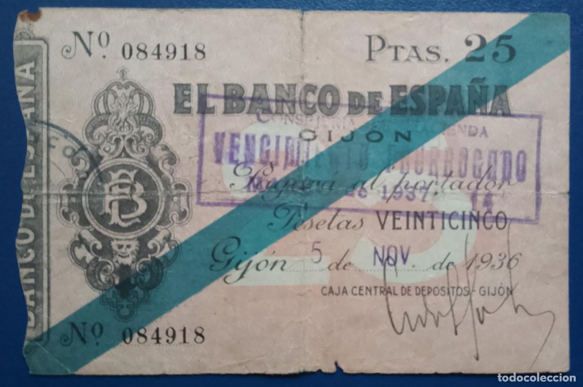 Billetes espa&ntilde;oles: Banco de Espa&ntilde;a (Gij&oacute;n). 25 Pesetas. 5 Noviembre 1936. Guerra civil. BC-