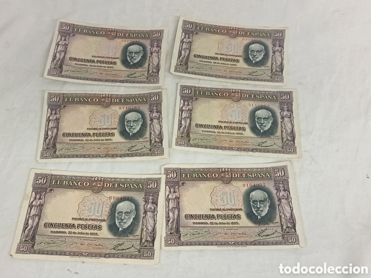 Billetes espa&ntilde;oles: X 6 BILLETES DE 50 PESETAS DE 1931, RAMON Y CAJAL, BUEN ESTADO
