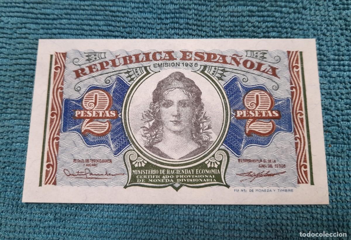 Billetes espa&ntilde;oles: Billete de 2 Pesetas 1938, Republica Espa&ntilde;ola. SC