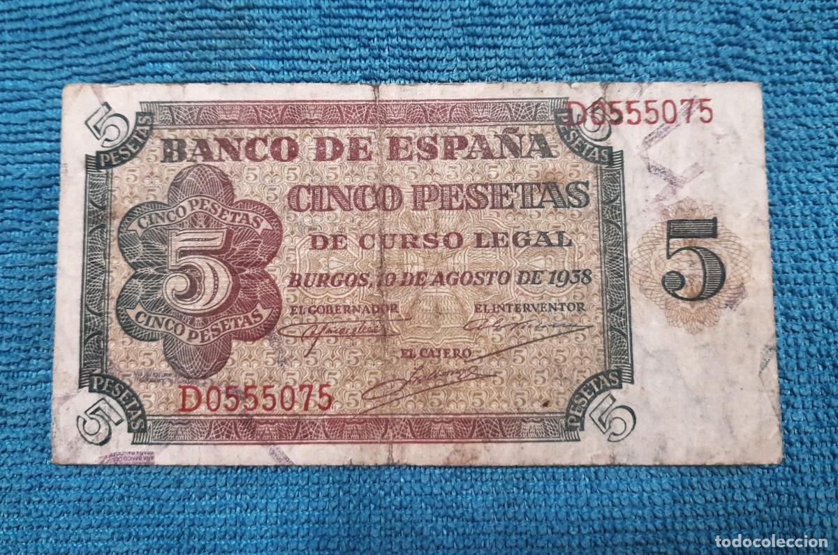 Billetes espa&ntilde;oles: Billete de 5 Pesetas 1938 Burgos