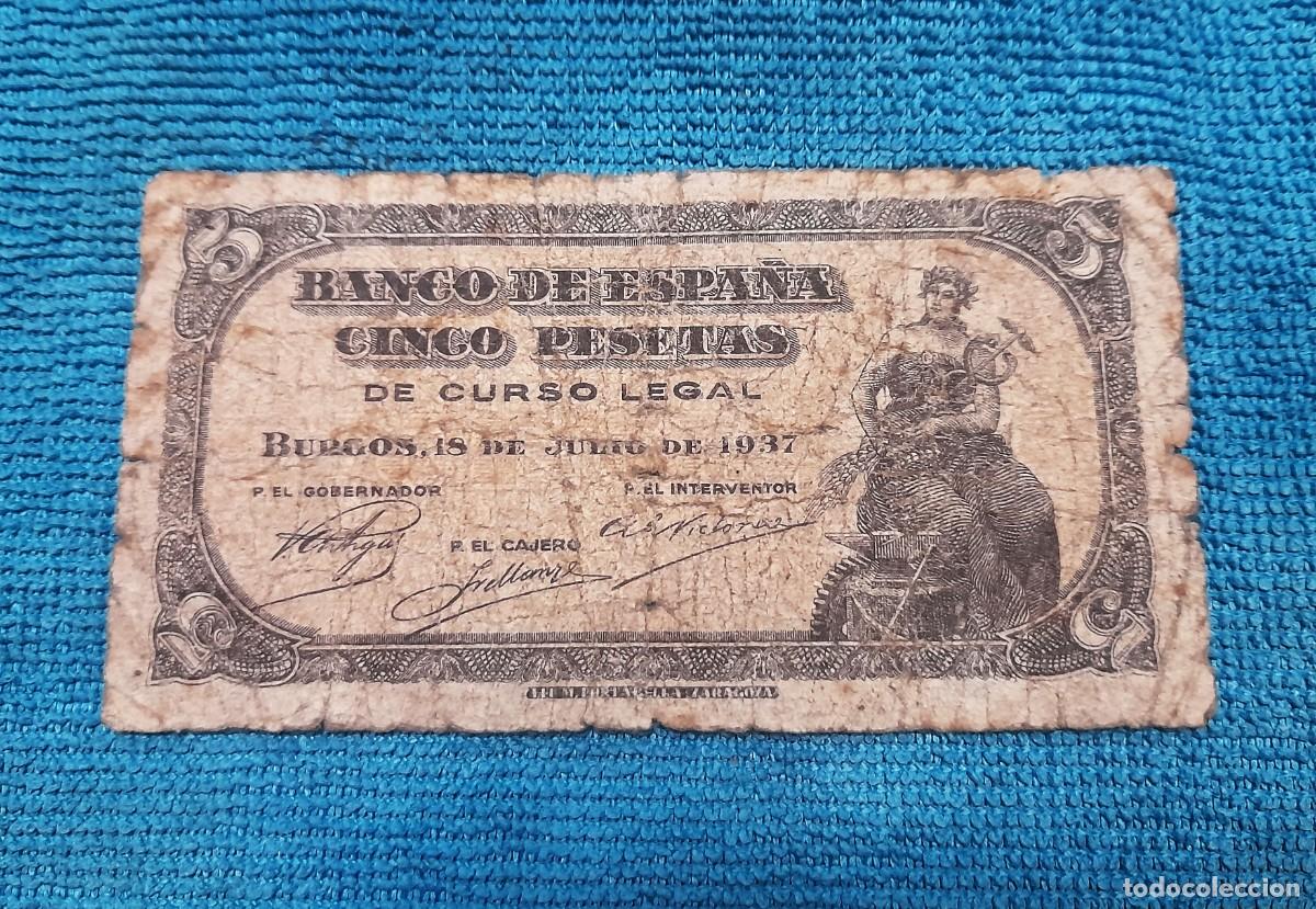 Billetes espa&ntilde;oles: Billete de 5 Pesetas 1937 Burgos, serie A