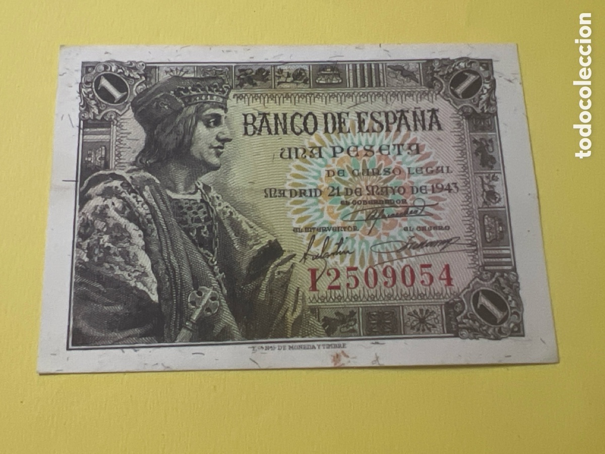 Billetes espa&ntilde;oles: A75. BILLETE ESPA&Ntilde;A 1 PESETA 1943 FERNANDO EL CATOLICO