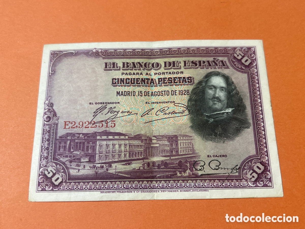 Billetes espa&ntilde;oles: A100. BILLETE - CINCUENTA PESETAS - 50 PTAS - 1928 - BANCO DE ESPA&Ntilde;A - DIEGO VELAZQUEZ