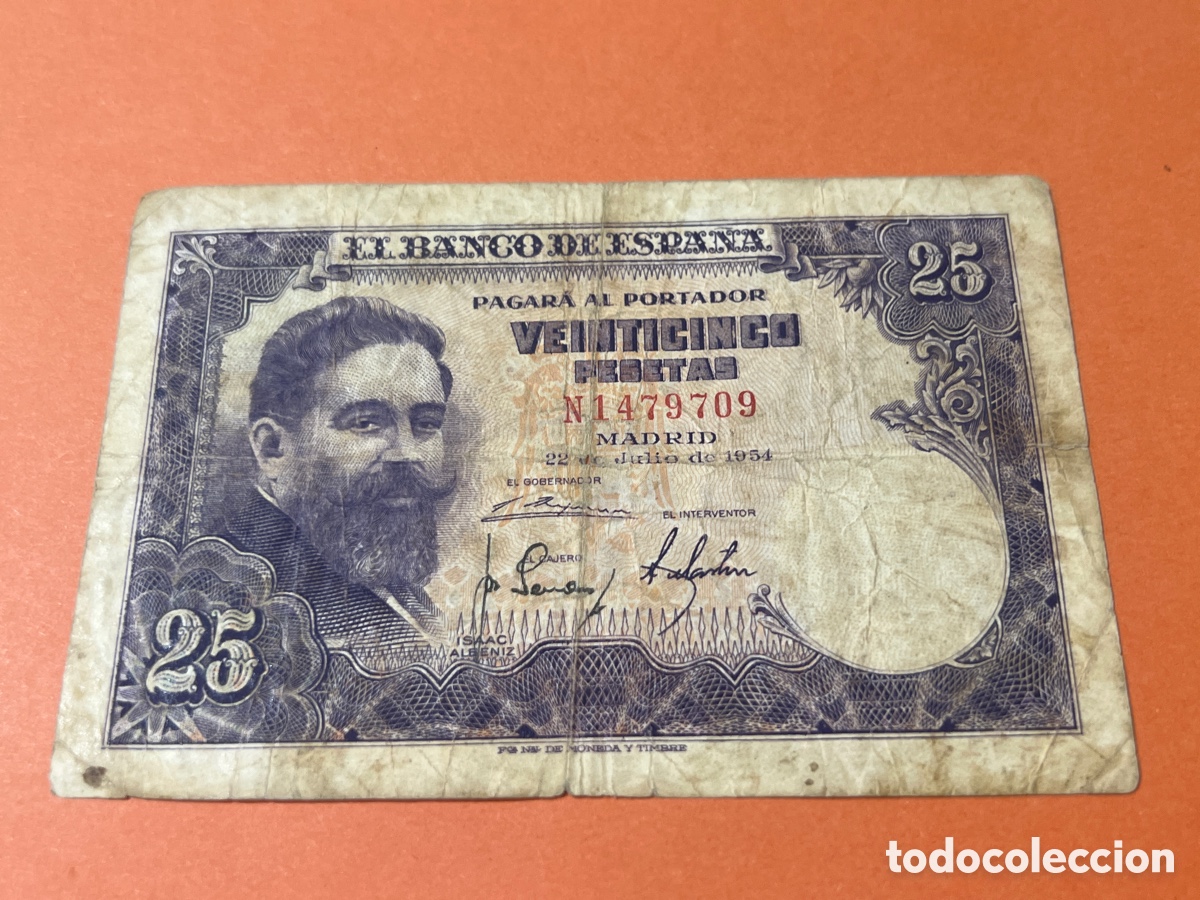 Billetes espa&ntilde;oles: A103. BILLETE DE 25 PESETAS ISAAC ALBENIZ DE 22 DE JULIO DE 1954