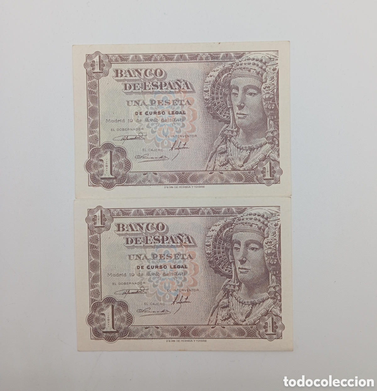 Billetes espa&ntilde;oles: Pareja correlativa de 1 peseta del a&ntilde;o 1948