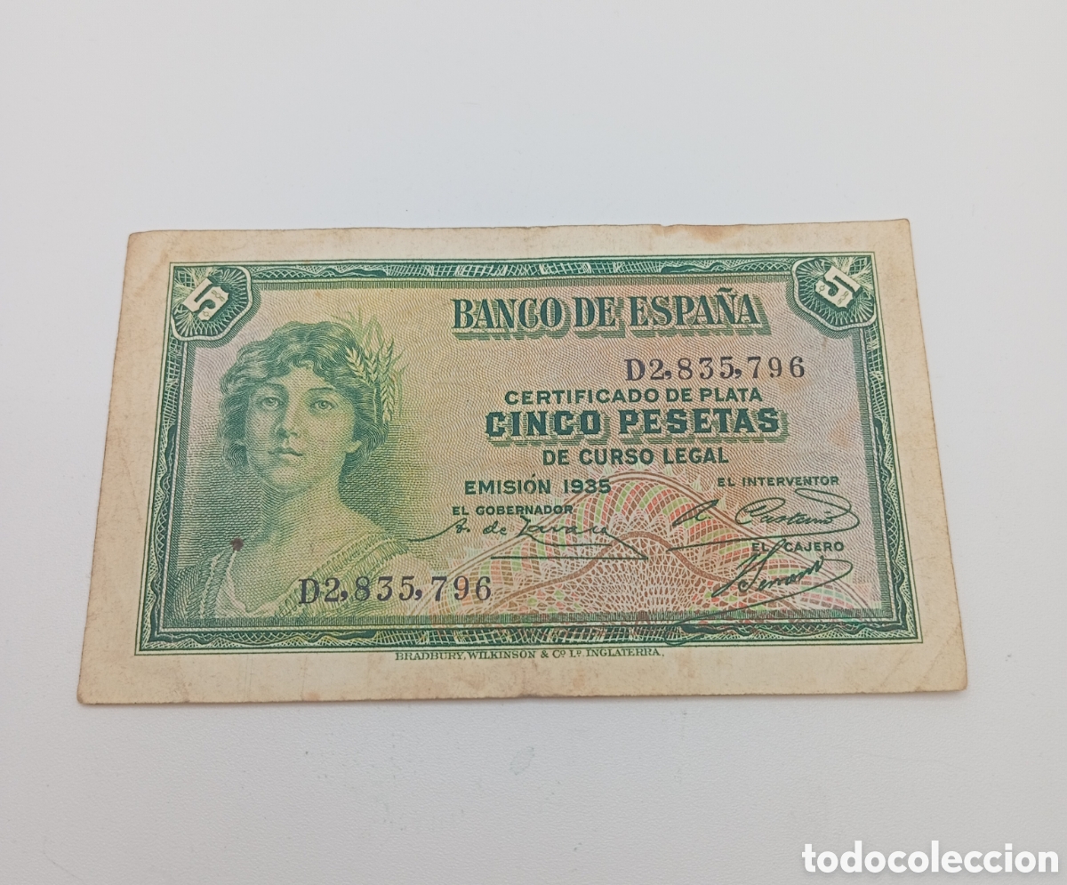 Billetes espa&ntilde;oles: Billete de 5 pesetas del a&ntilde;o 1935