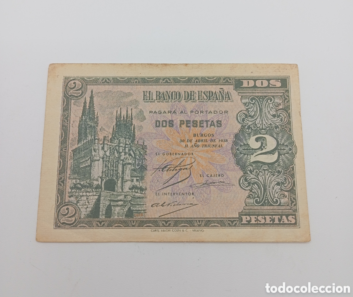 Billetes espa&ntilde;oles: Billete de 2 pesetas del a&ntilde;o 1938