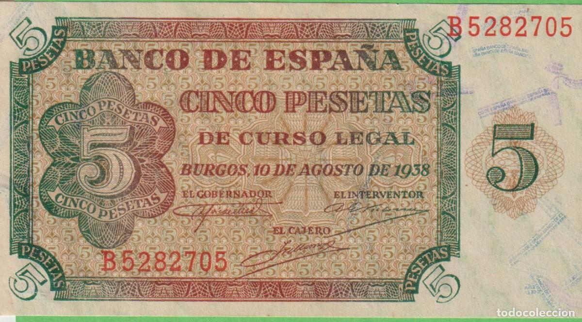Billetes espa&ntilde;oles: BILLETES ESPA&Ntilde;OLES-ESTADO ESPA&Ntilde;OL 5 PESETAS 1938 (SERIE B) (SC-)