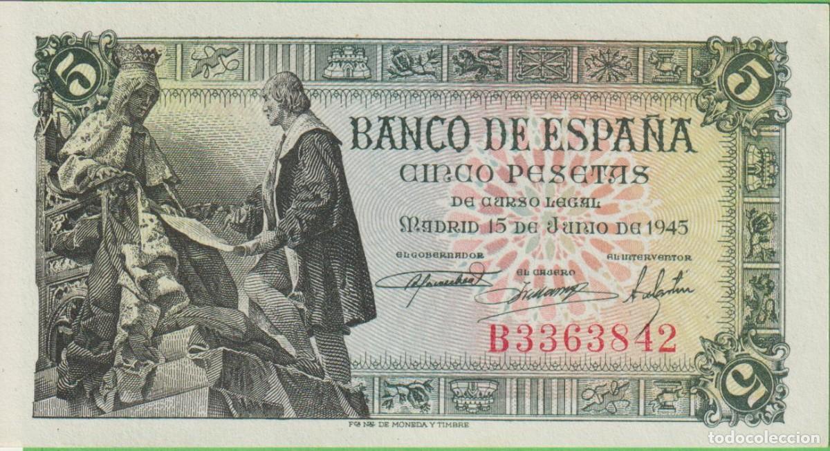 Billetes espa&ntilde;oles: BILLETES ESPA&Ntilde;OLES-ESTADO ESPA&Ntilde;OL 5 PESETAS 1945 (SERIE B) (SC)
