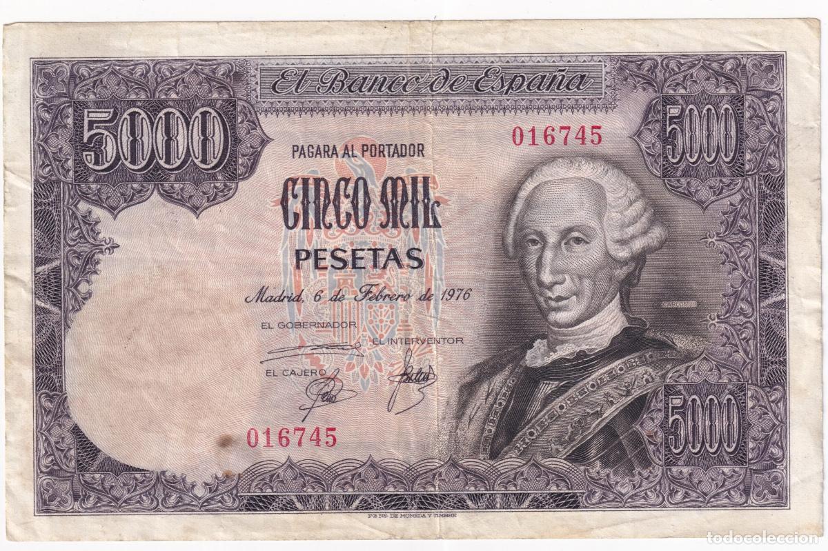 Billetes espa&ntilde;oles: CRBS2070 BILLETE ESPA&Ntilde;A 5000 PESETAS 1976 SIN SERIE MBC