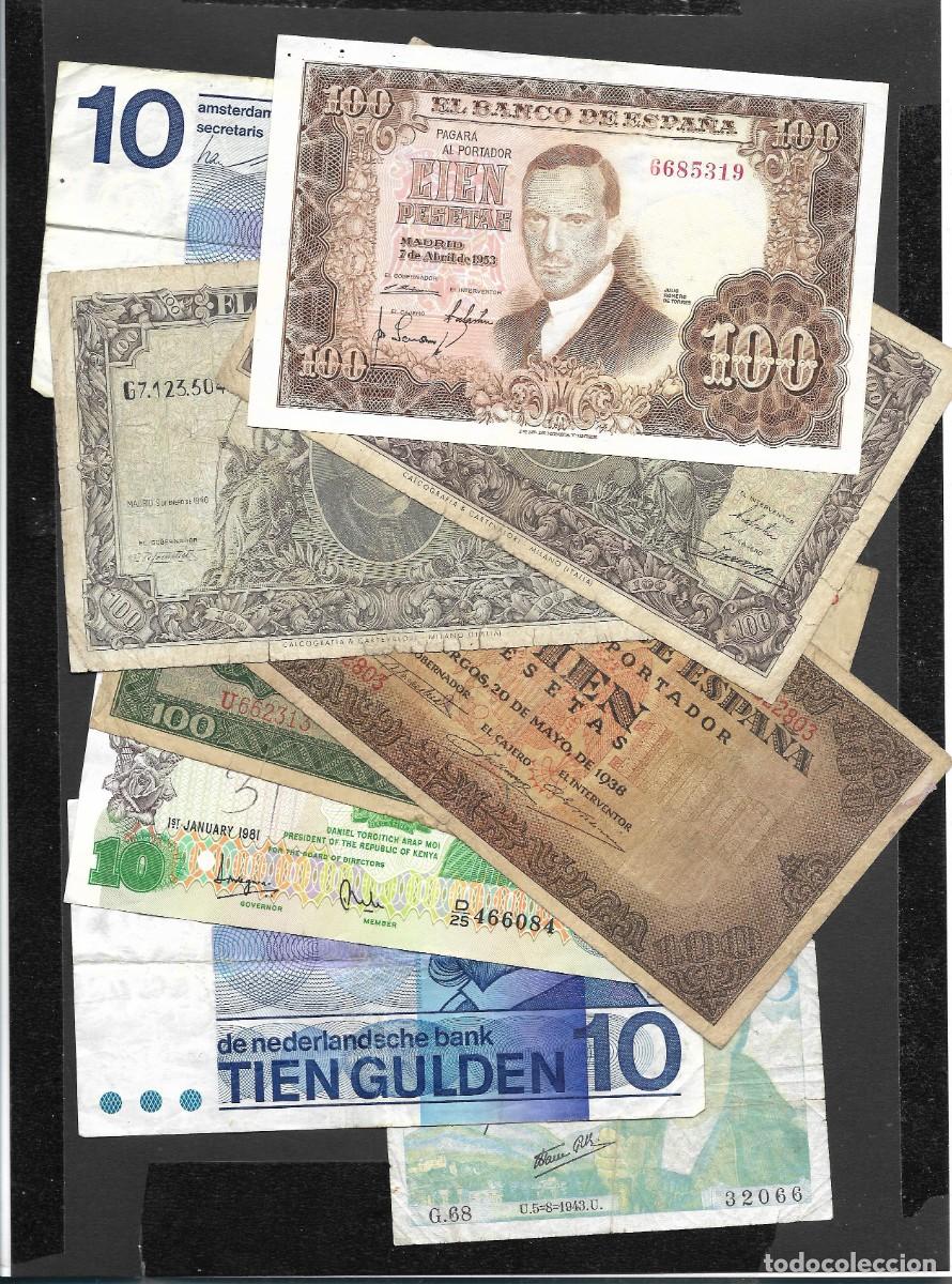 Billetes espa&ntilde;oles: 9 BILLETES VARIOS PAISES Y CALIDADES MBC-/EBC