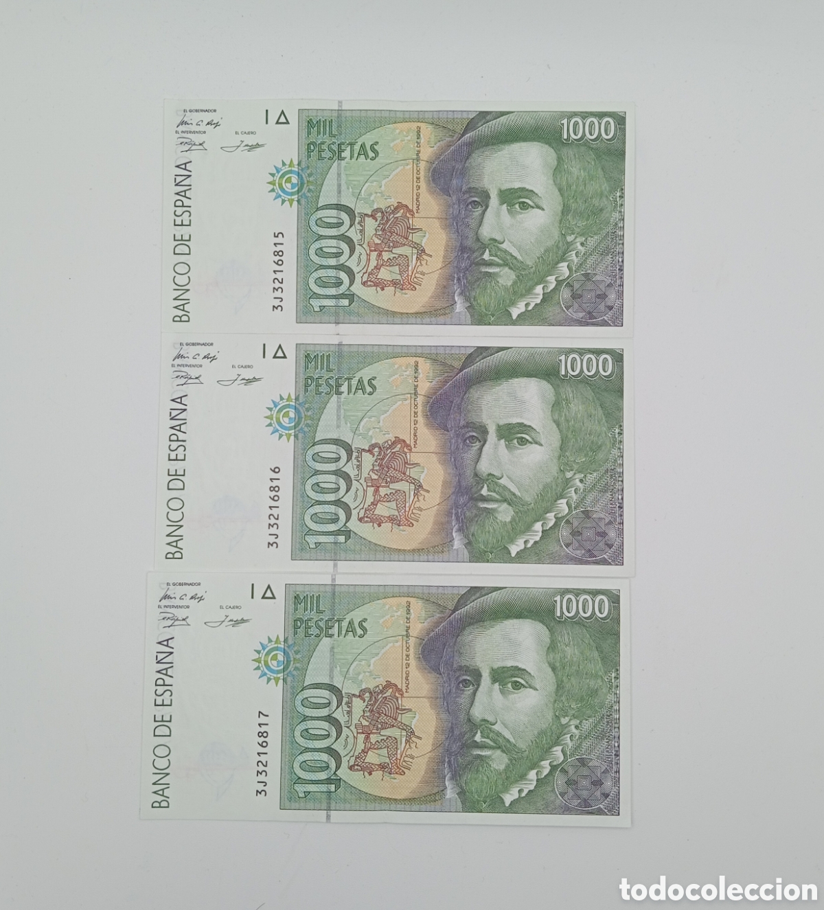 Billetes espa&ntilde;oles: 3 billetes correlativos de 1000 pesetas 1992