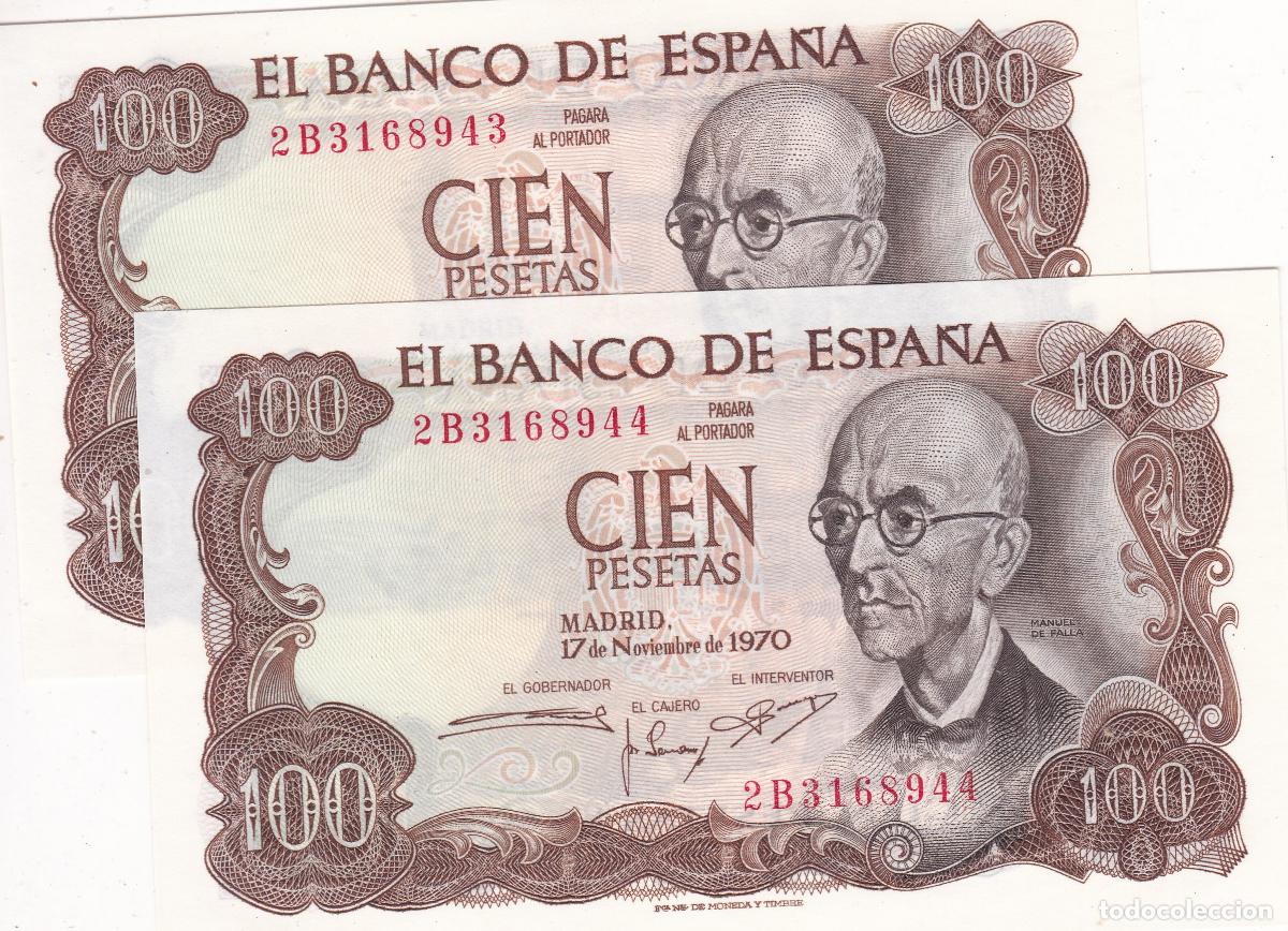 Billetes espa&ntilde;oles: AA42- Lote 2 BILLETES FALLA 100 Ptas . Numeraci&oacute;n Consecutiva. SIN CIRCULAR