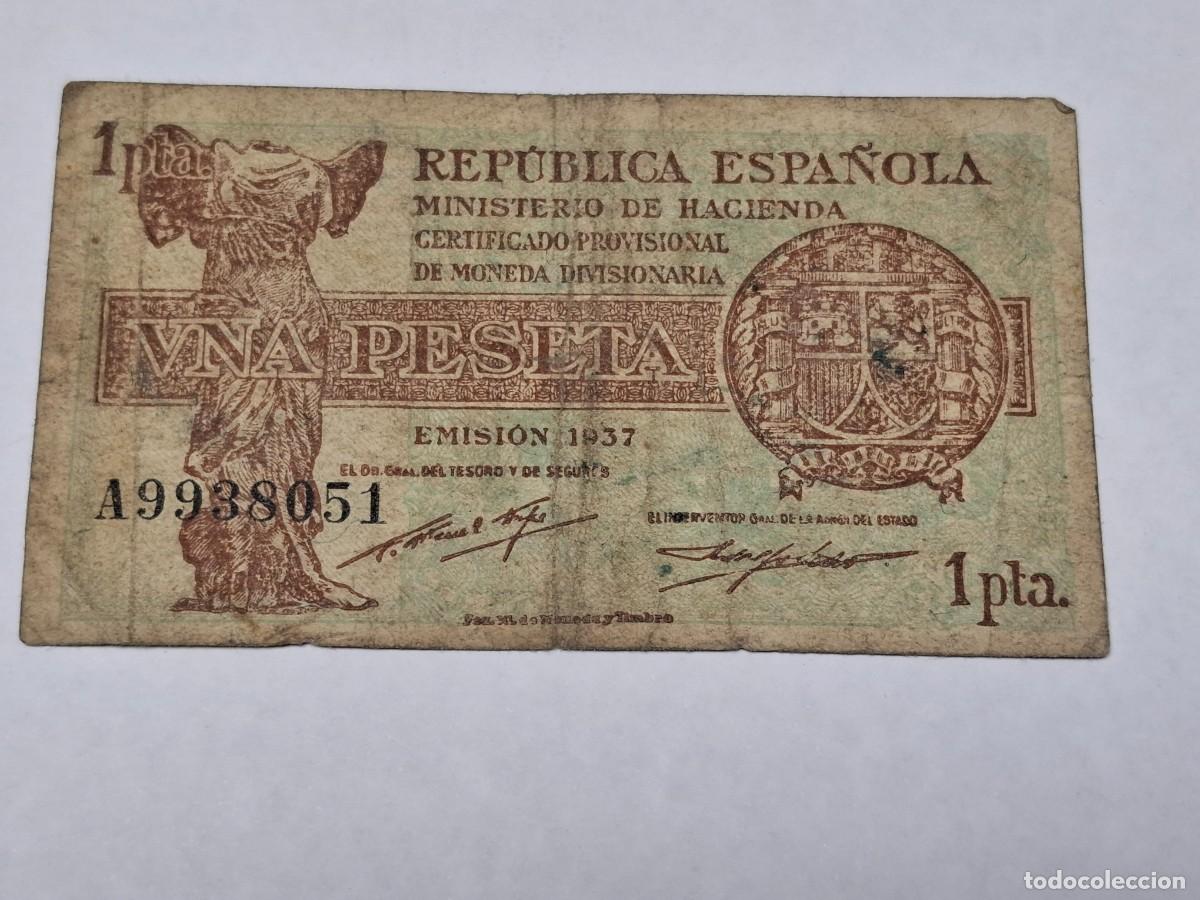 Billetes espa&ntilde;oles: Billete de UNA PESETA, emisi&oacute;n 1937 II REPUBLICA ESPA&Ntilde;OLA con serie A, en RC+