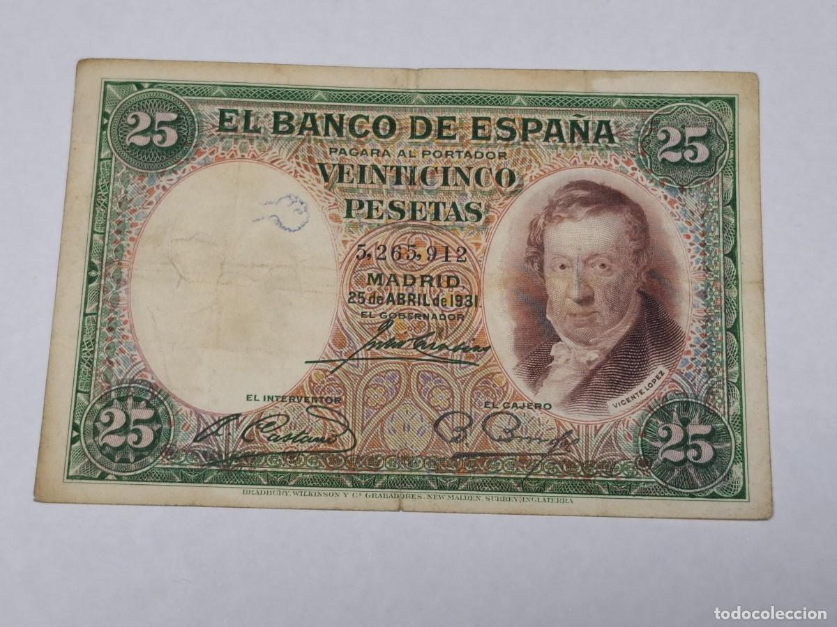 Billetes espa&ntilde;oles: Billete de 25 PESETAS del 25 de Abril de 1931 BANCO DE ESPA&Ntilde;A sin serie en BC+