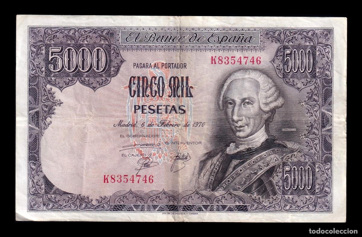 Billetes espa&ntilde;oles: Espa&ntilde;a 5000 Pesetas Carlos III 1976 Pick 155 Serie K Mbc Vf