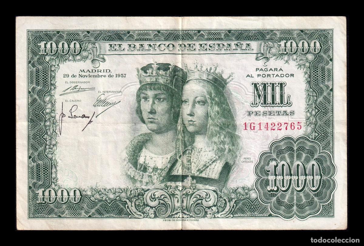 Billetes espa&ntilde;oles: Espa&ntilde;a 1000 Pesetas Reyes Cat&oacute;licos 1957 Pick 149 Serie 1G Bc/Mbc F/Vf