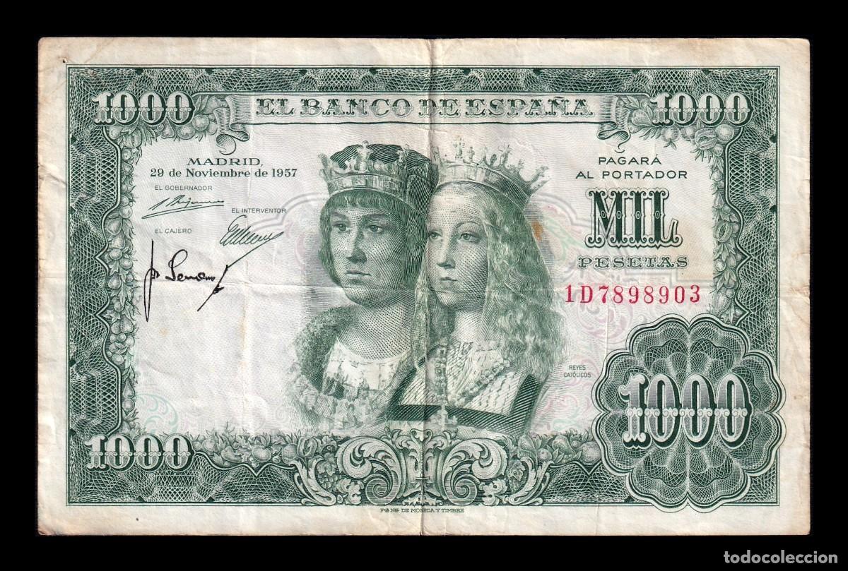 Billetes espa&ntilde;oles: Espa&ntilde;a 1000 Pesetas Reyes Cat&oacute;licos 1957 Pick 149 Serie 1D Bc/Mbc F/Vf