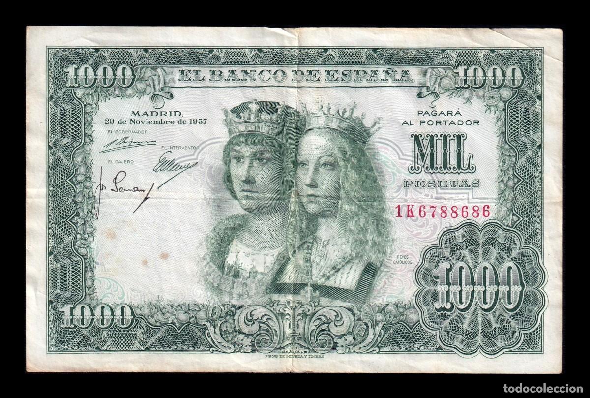 Billetes espa&ntilde;oles: Espa&ntilde;a 1000 Pesetas Reyes Cat&oacute;licos 1957 Pick 149 Serie 1K Bc/Mbc F/Vf