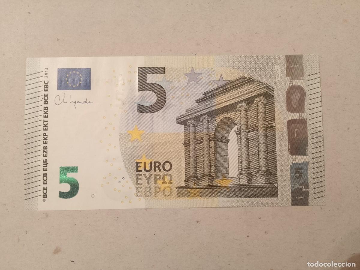 Billetes espa&ntilde;oles: 5 euros, 4 firma Lagarde, plancha V027A1, Espa&ntilde;a VC, UNC