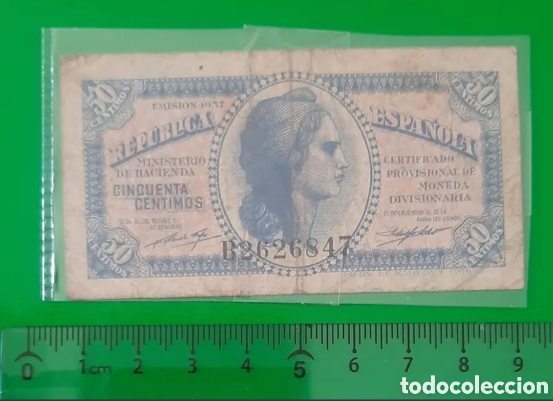 Billetes espa&ntilde;oles: Billete 1937. 50 c&eacute;ntimos - Foto 1